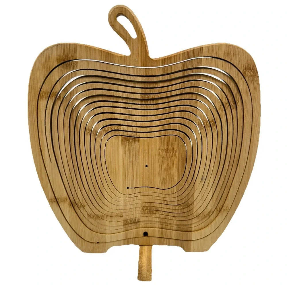 Bonnie & Pop Bamboo Apple Shaped Folding Basket Trivet Cutting Board NWOT Unused